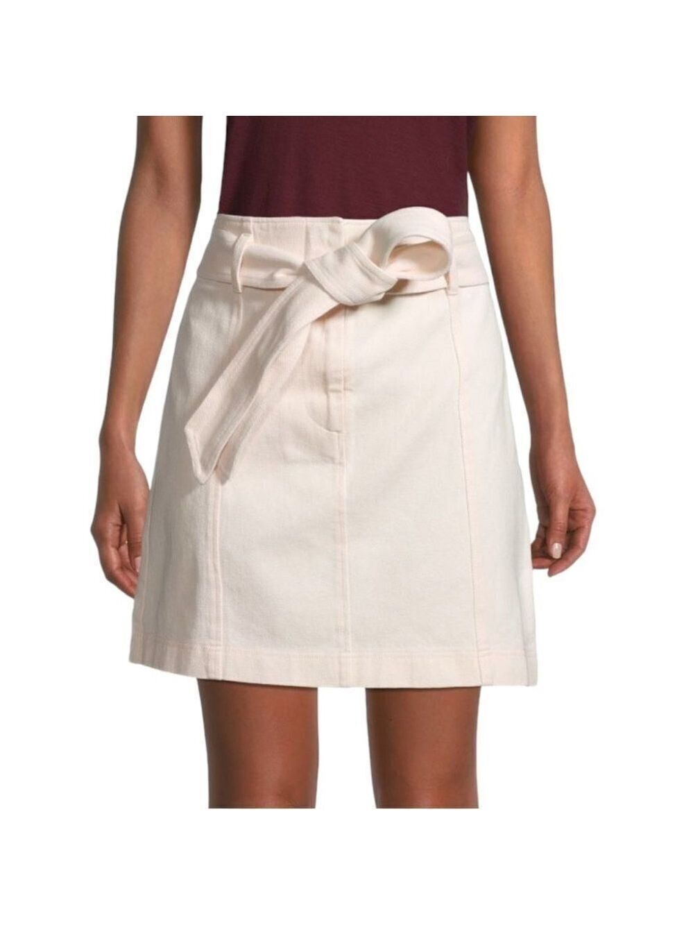 NEW Parker New York Lucky Belted Off-White Denim Skirt Size 2